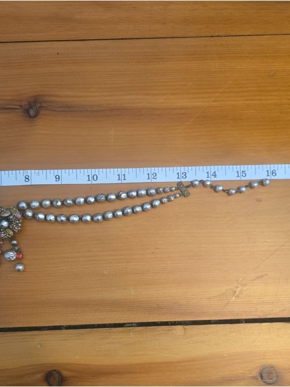 Vintage Two Strand Pearl Rhinestone Beaded Choker Necklace - Picture 8 of 12